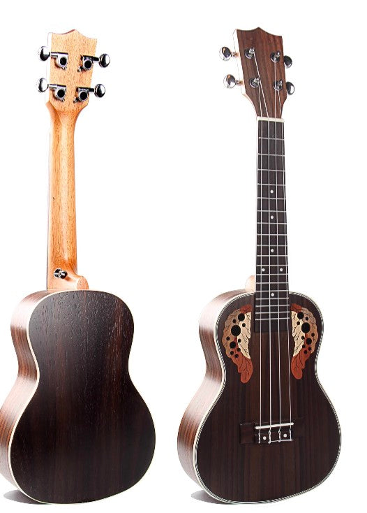 Products including custom bass guitars, guitars, accessories, and ukuleles. It highlights their high-quality craftsmanship, rich tones, durability, and the blend of tradition and innovation for musicians of all levels.